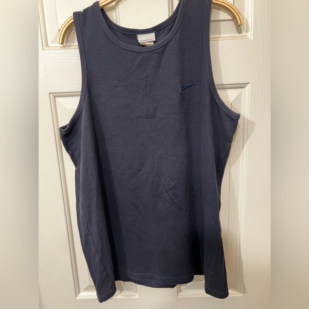 SPEEDO Tank Top Mens L Navy Blue Muscle Shirt Textured Sleeveless Shirt
